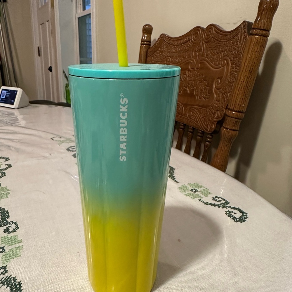 Starbucks 24oz Tumber Yellow and Teal NWT